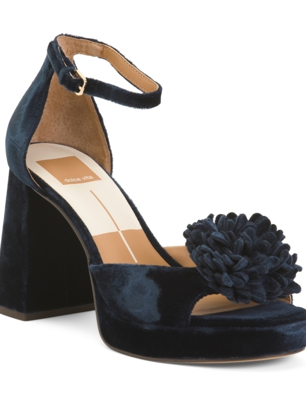 💙▪️Dolce Vita ▪️Women Perel Flower Navy Blue Velvet Platform High Heel Dress